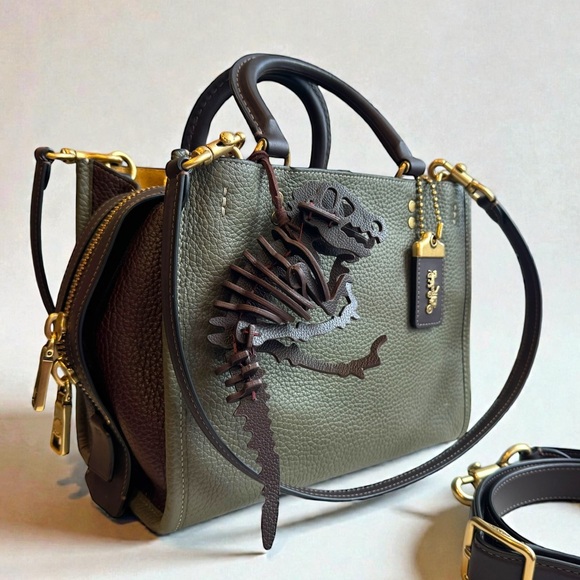 Coach Rogue 25 Color Block Satchel Amy Green and Large Dino Charm - Picture 5 of 15